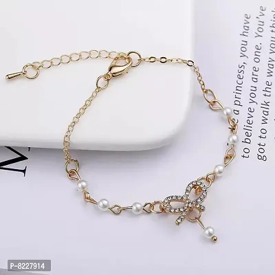 Womens Gold Plated Single Pearl Studded Bracelet