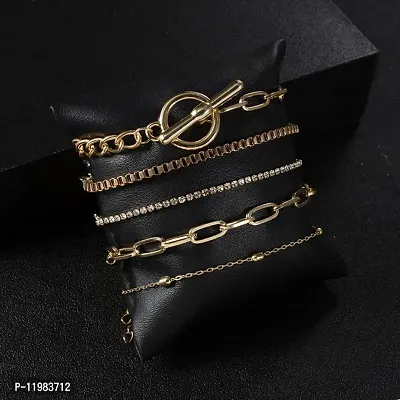 5pc/set Vintage Simple Link Chain Full Rhinestone Bracelets For Women
