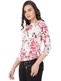 Curvive Women's White Floral Print Poly Crepe Top-thumb2