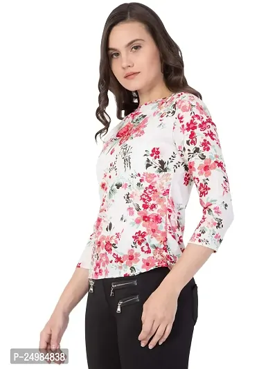 Curvive Women's White Floral Print Poly Crepe Top-thumb3