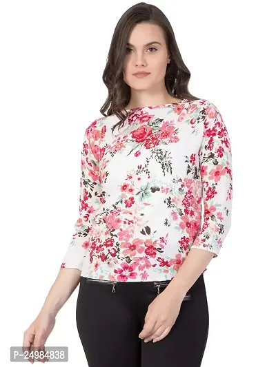 Curvive Women's White Floral Print Poly Crepe Top-thumb1