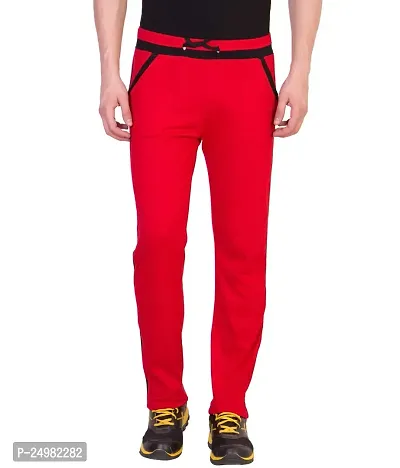 Curvive Men's Red with Black Straps Cotton Track Pants-thumb0