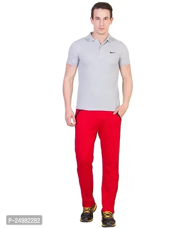 Curvive Men's Red with Black Straps Cotton Track Pants-thumb4