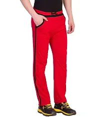 Curvive Men's Red with Black Straps Cotton Track Pants-thumb1