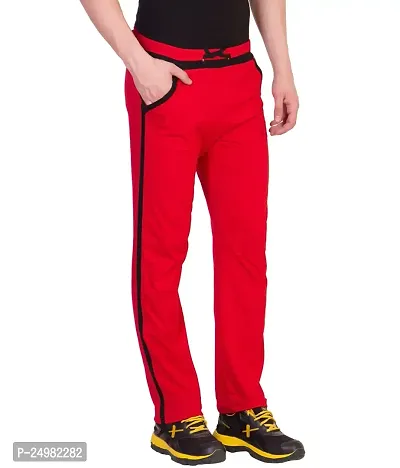 Curvive Men's Red with Black Straps Cotton Track Pants-thumb2