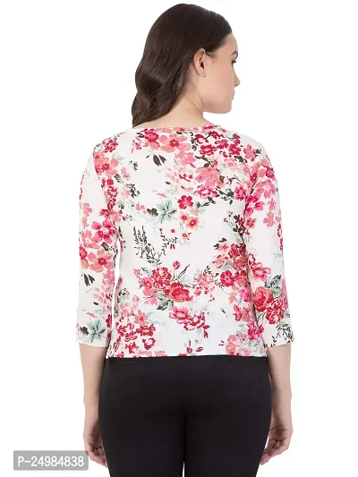 Curvive Women's White Floral Print Poly Crepe Top-thumb4