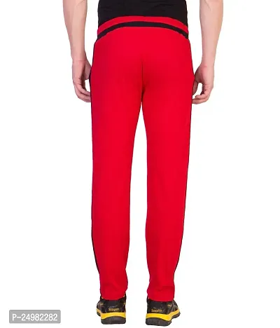 Curvive Men's Red with Black Straps Cotton Track Pants-thumb3