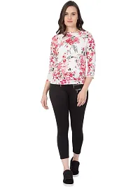 Curvive Women's White Floral Print Poly Crepe Top-thumb4