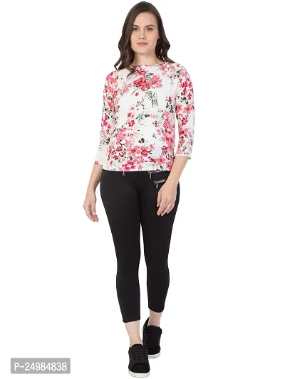 Curvive Women's White Floral Print Poly Crepe Top-thumb5