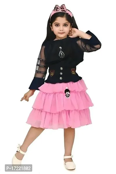 Beautiful Designed Girls 3/4SleeveTop And Knee Length Skirt Set For Festive  Party Wear.