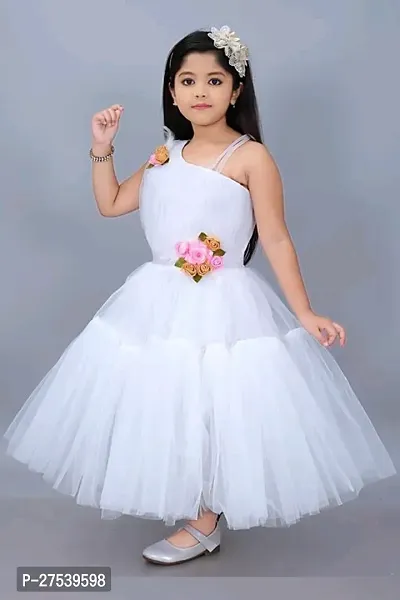 Designed White Color Frock For Girls-thumb2