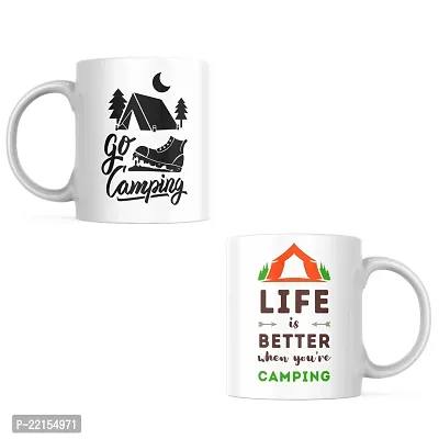 Wake Up in the Wild: 'Life is Better When You Are Camping' Coffee Mug | Tea Cup Gift for Travelers Bikers Mountain View Leh Ladakh Camping Tent | Printed Ceramic Coffee Mug 330ML (Pack of 1)-thumb0