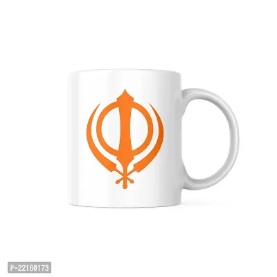 The Khanda Sikh Symbol Design White Ceramic Coffee Mug | Gift for Friends Bestfriends Sikhs Punjabi Khanda | Printed Ceramic Coffee Mug 330ML (Pack of 1)