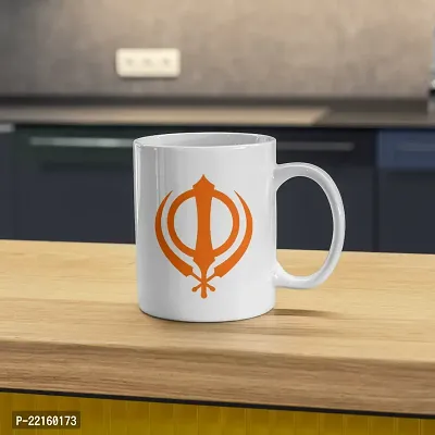 The Khanda Sikh Symbol Design White Ceramic Coffee Mug | Gift for Friends Bestfriends Sikhs Punjabi Khanda | Printed Ceramic Coffee Mug 330ML (Pack of 1)-thumb5