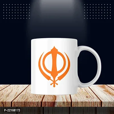 The Khanda Sikh Symbol Design White Ceramic Coffee Mug | Gift for Friends Bestfriends Sikhs Punjabi Khanda | Printed Ceramic Coffee Mug 330ML (Pack of 1)-thumb3