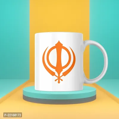 The Khanda Sikh Symbol Design White Ceramic Coffee Mug | Gift for Friends Bestfriends Sikhs Punjabi Khanda | Printed Ceramic Coffee Mug 330ML (Pack of 1)-thumb4