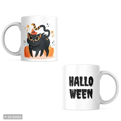 Witch's Brew Special: 'Halloween' Printed Coffee Cup | Gift for Friends Halloween Kids Treats Cat Candy Pumpkin | Printed Halloween Ceramic Coffee Mug | 330ML (Pack of 1)