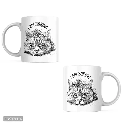 Cat-Approved 'I am Boring' Coffee Mug | Gift for Cat Lover | Pet Lover | Cat Parents | Cat Mom | Gift for Cat parents | Printed Ceramic Coffee Mug | 330ML (Pack of 1)-thumb2