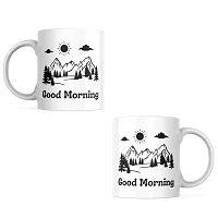 Greet the Day with 'Good Morning' Artwork Mug | Morning Motivation Coffee Mug | Inspirational Gift for Friends Bestfriends Family Mountain View | Ceramic Coffee Mug | 330ML (Pack of 1)-thumb1