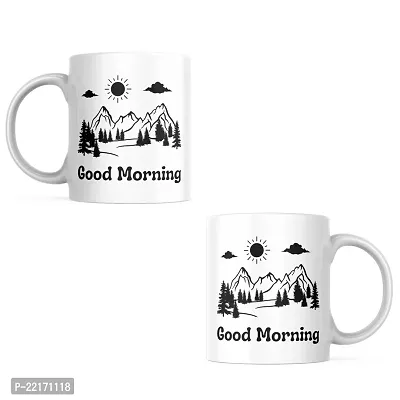 Greet the Day with 'Good Morning' Artwork Mug | Morning Motivation Coffee Mug | Inspirational Gift for Friends Bestfriends Family Mountain View | Ceramic Coffee Mug | 330ML (Pack of 1)-thumb2