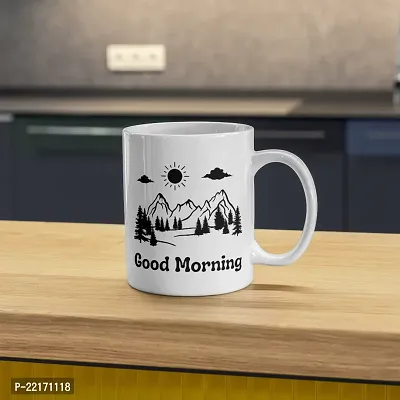 Greet the Day with 'Good Morning' Artwork Mug | Morning Motivation Coffee Mug | Inspirational Gift for Friends Bestfriends Family Mountain View | Ceramic Coffee Mug | 330ML (Pack of 1)-thumb5