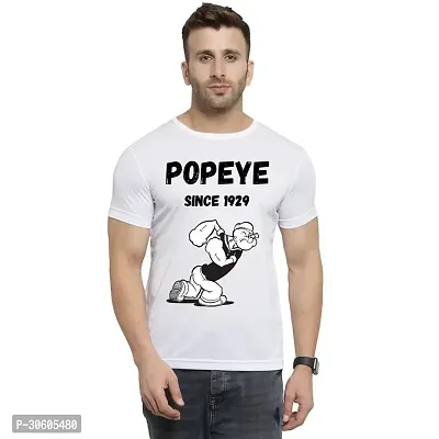 Popeye the Sailor Man Printed White DriFit Polyester T-Shirt - Men's-thumb0