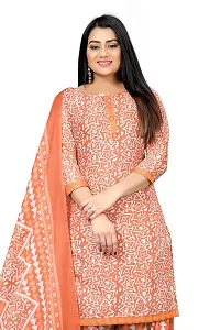 Elegant Orange Cotton Blend Floral Print Dress Material with Dupatta For Women-thumb2