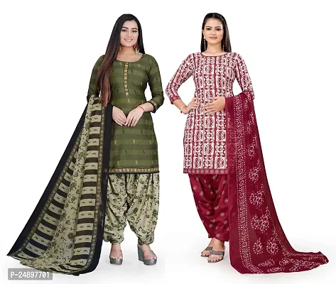 Elegant Multicoloured Crepe Floral Print Dress Material With Dupatta For Women, Pack Of 2