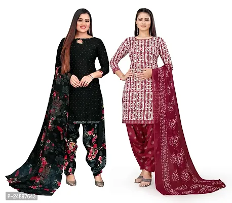 Elegant Multicoloured Crepe Floral Print Dress Material With Dupatta For Women, Pack Of 2-thumb0