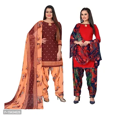 Stylish Prints Crepe Unstitched Dress Material For Women- ( Pack Of 2 )-thumb0