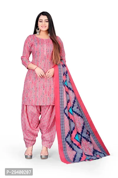 Elegant Multicoloured Cotton Printed Dress Material with Dupatta For Women