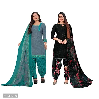 Elegant Multicoloured Crepe Self Design Dress Material with Dupatta For Women-thumb0