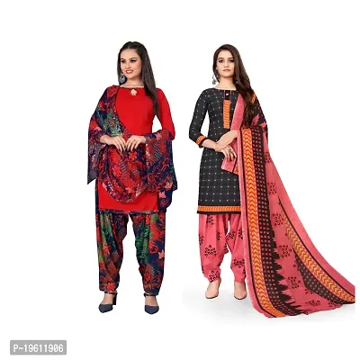 Elegant Multicoloured Crepe Self Design Dress Material with Dupatta For Women