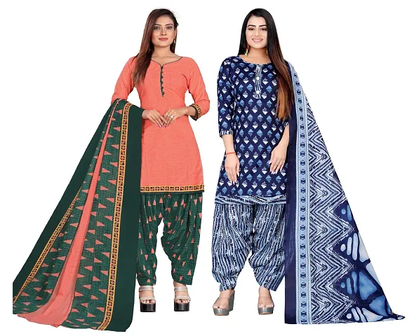 Stylish Cotton Printed Unstitched Suit - Pack of 2