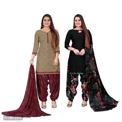 Elegant Multicoloured Crepe Self Design Dress Material with Dupatta For Women