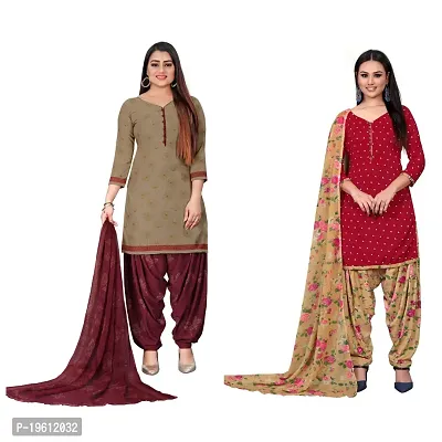 Elegant Multicoloured Crepe Self Design Dress Material with Dupatta For Women-thumb0