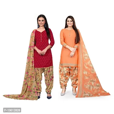 Elegant Multicoloured Crepe Self Design Dress Material with Dupatta For Women-thumb0