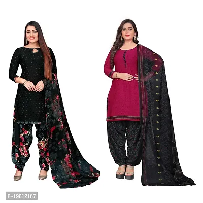 Elegant Multicoloured Crepe Self Design Dress Material with Dupatta For Women-thumb0