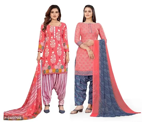 Elegant Multicoloured Crepe Floral Print Dress Material With Dupatta For Women, Pack Of 2-thumb0