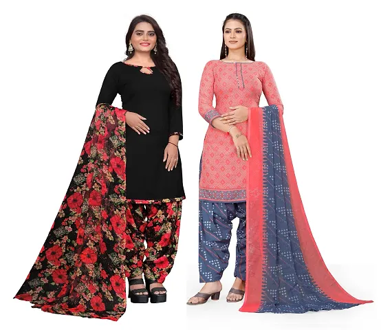 Stylish Crepe Printed Unstitched Suit - Pack of 2