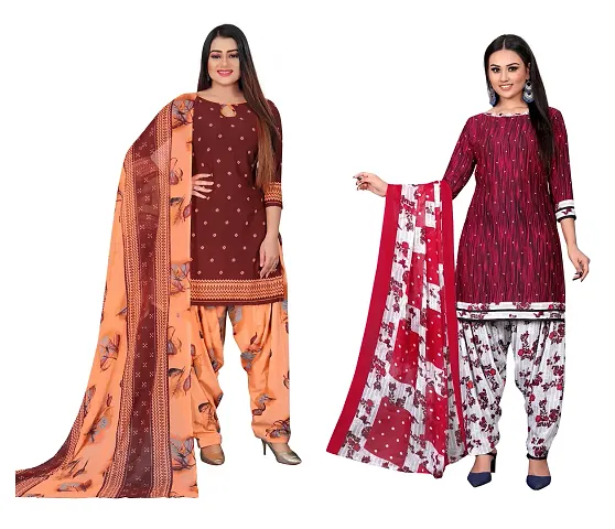 Stylish Prints Crepe Unstitched Dress Material For Women- ( Pack Of 2 )