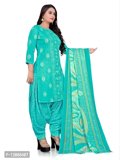 PARADISE PRINTS Women's Cotton Foil Printed Unstitched Salwar Suit Dress Material{Sky Blue}-thumb3