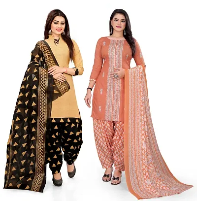 Stylish Cotton Blend Unstitched Printed Suit - Pack Of 2