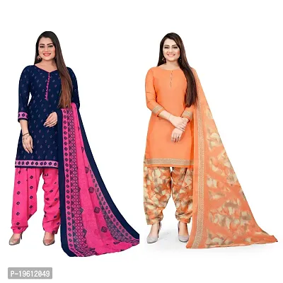 Elegant Multicoloured Crepe Self Design Dress Material with Dupatta For Women-thumb0