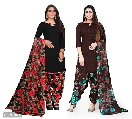 Beautiful Multicoloured Crepe Dress Material With Dupatta For Women-Pack Of 2