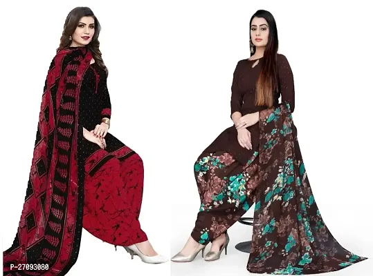 Beautiful Multicoloured Crepe Dress Material With Dupatta For Women-Pack Of 2