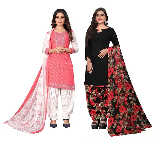 Stylish Crepe Printed Unstitched Suit - Pack of 2