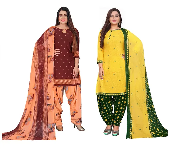 Stylish Prints Crepe Unstitched Dress Material For Women- ( Pack Of 2 )