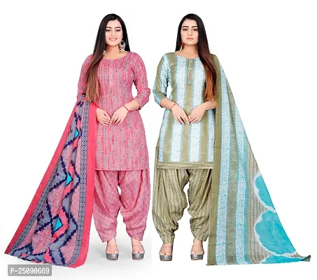 Elegant Multicoloured Cotton Floral Print Dress Material with Dupatta For Women Pack Of 2