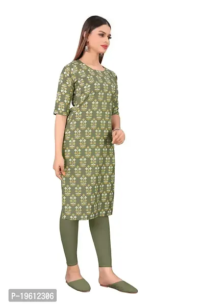 Stylish Olive Crepe Digital Printed A-Line Kurti For Women-thumb4